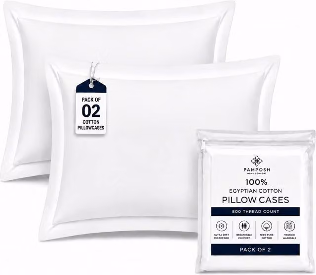 Grace Luxury Oxford Pillowcases 2 Pack, 500 TC Egyptian Cotton, White