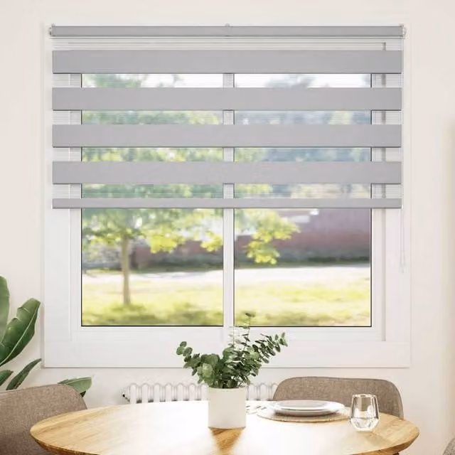 Berkfield Home Zebra Day and Night Blind in Grey Polyester, W: 150 cm, H: 100 cm