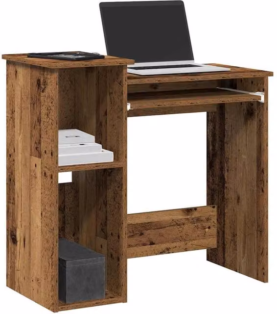 Berkfield Home Computer Desk with Shelves in Brown Old Wood, W/D/H: 84 x 40 x 78 cm – 1