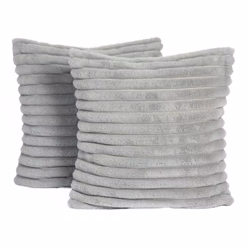 OHS Pack of 2 Grey Faux Fur Ribbed Square Cushion Covers, 45 x 45 cm