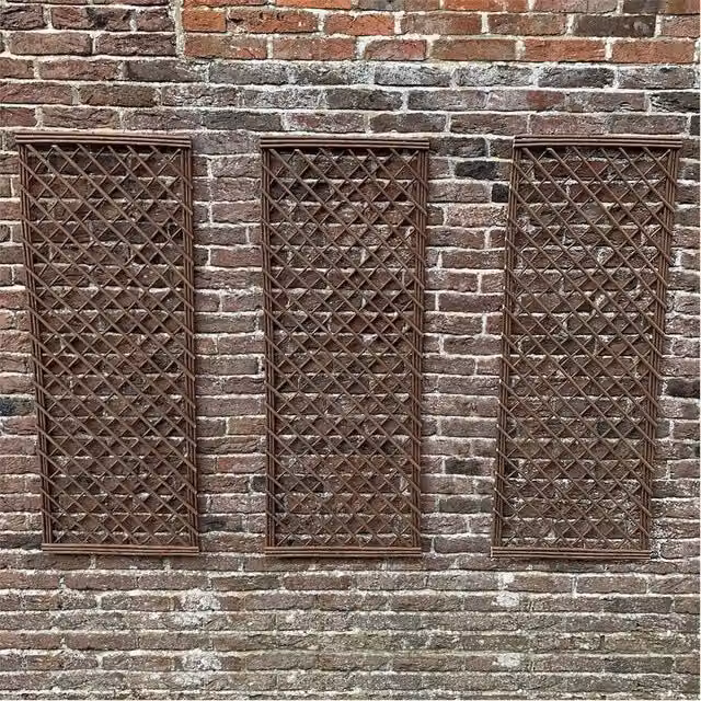 Nordara Willow Garden Trellis Panels with Square Top Plant Support, Set of 3, Brown