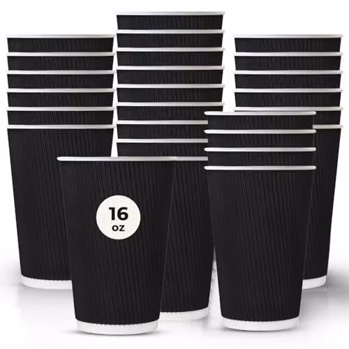 ECONX Black Triple Wall Ripple Paper Coffee Cups, 16oz, 200 Pack – 1