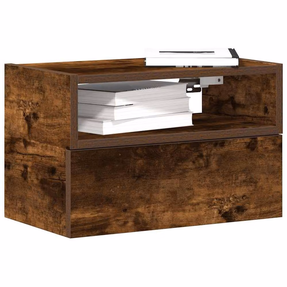 Berkfield Home Wall-mounted Bedside Cabinet in Smoked Oak Brown, W: 45 cm, D: 26 cm, H: 28.5 cm – 2