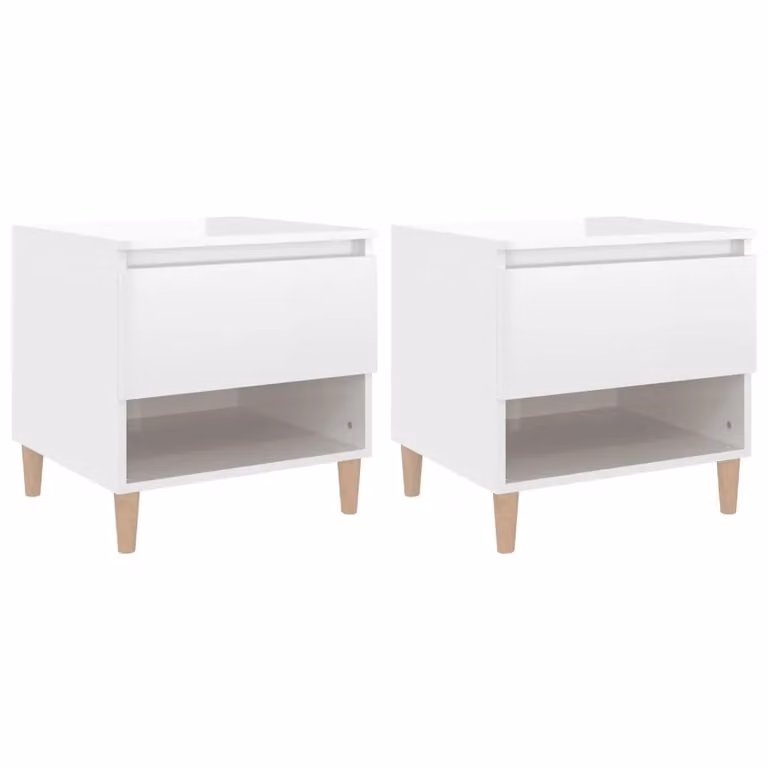 Berkfield Home Set of 2 High Gloss White Bedside Tables, W/D/H: 50 x 46 x 50 cm
