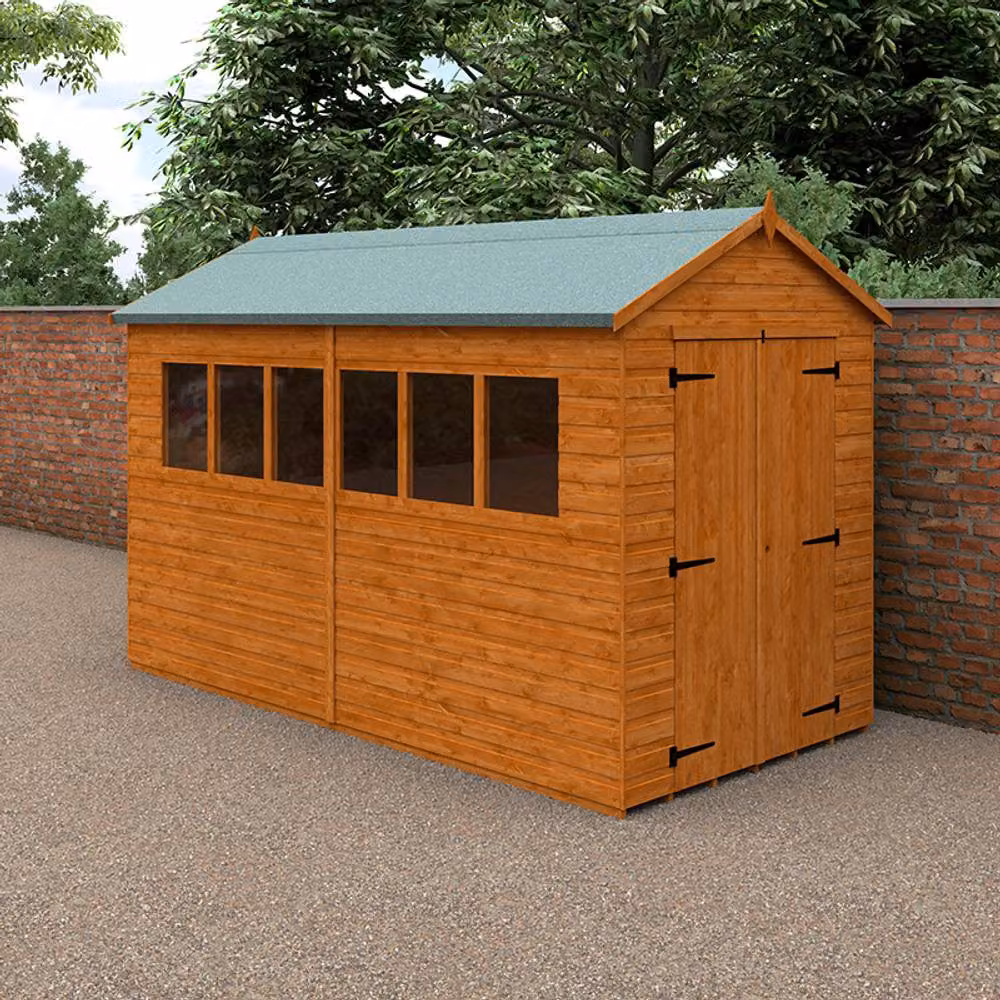 Buttercup Farm XL Workshop 12mm Wood Shed in Burnt Orange and Grey, L355 x W175 x H240.5 cm – 2