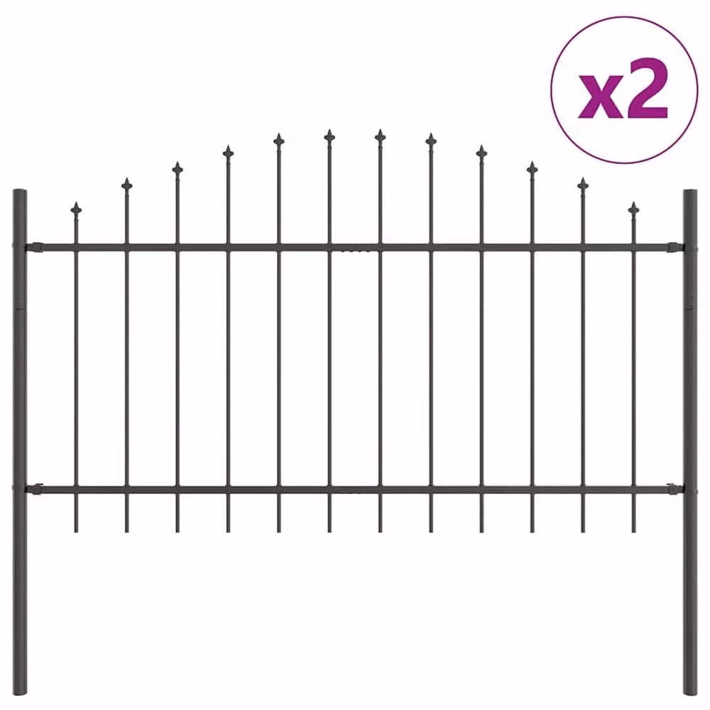 Berkfield Home Modern Garden Fence with Hoop Top in Grey Powder-Coated Steel, W: 3.4 m, H: 1 m – 2