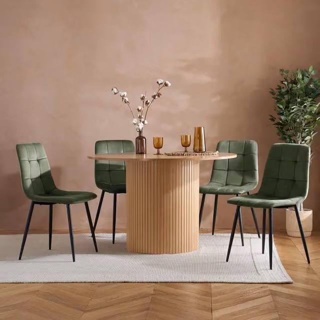 Birlea Axel Pair Of Modern Upholstered Dining Chairs in Green and Black Fabric