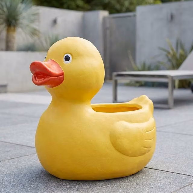 Garden Greatness Painted Duck Garden Planter Pot, Multicolour and Yellow Stone