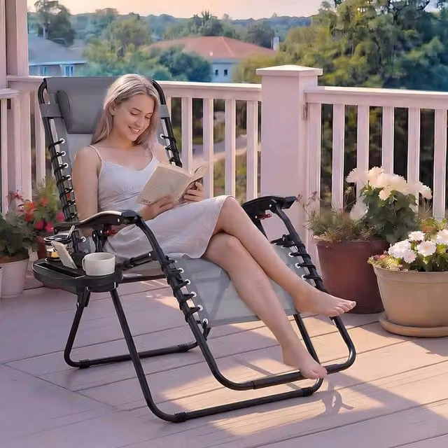 The Bazaarist Set of 2 Zero Gravity Sun Loungers in Grey Textilene