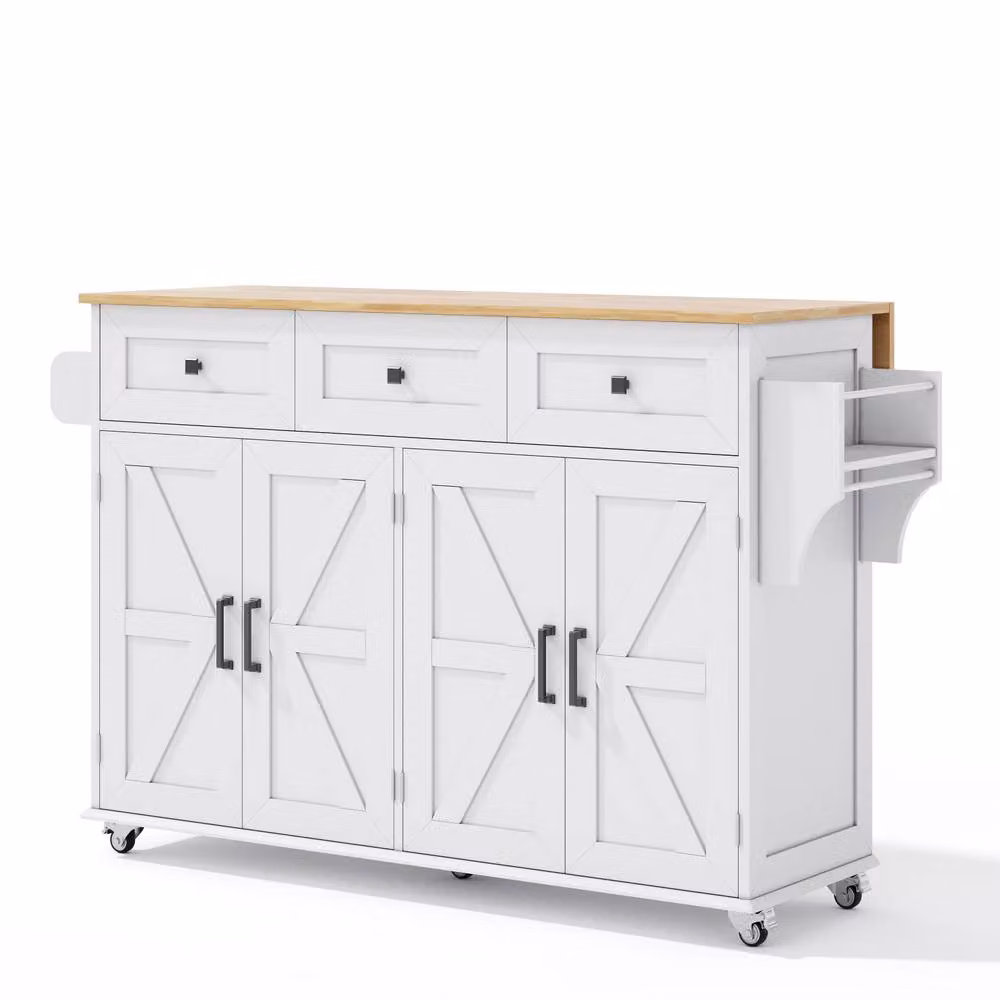BTM White Folding Kitchen Island Storage Trolley with Drawers and Doors, W/D/H: 140 x 43 x 90.5 cm – 2