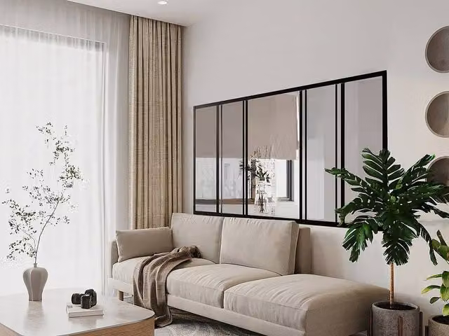 Vente-unique Ravena Industrial Sliding Glass Partition, Black Powder-Coated Aluminium, W: 180 cm, H: 105 cm