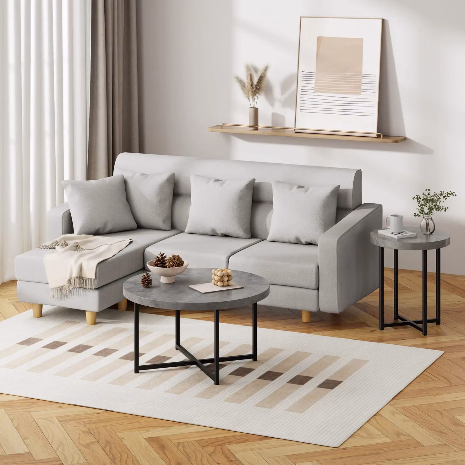 VonHaus Grey and Black Round Industrial Side Table with X-Frame Metal Base, W/D/H: 48 x 48 x 56 cm – 4