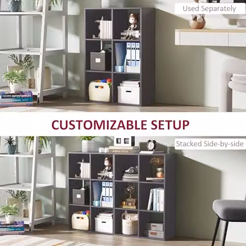 HOMCOM Modern 6-Cube Freestanding Bookshelf in Grey for Home or Office, W/D/H: 91.5 x 29.5 x 61.5 cm – 3