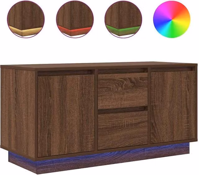 Berkfield Home Modern TV Cabinet with LED Lights in Brown Oak, W/D/H: 100 x 41 x 50 cm