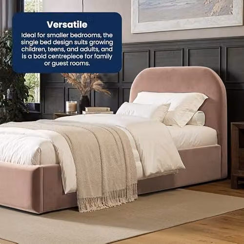 Flair Furnishings Alba Single Ottoman Bed Frame with Storage and Curved Headboard in Pink Velvet, W/D/H: 90 x 190 x 105 cm – 5