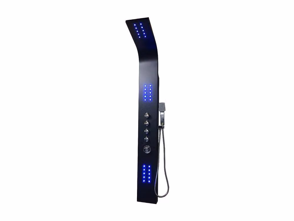 SHOWER&DESIGN Thermostatic LED Hydro-Massage Shower Column in Matt Black, W/D/H: 20 x 20 x 165 cm – 2