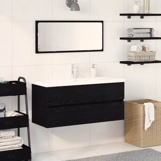 Berkfield Home Sink Cabinet with Built-in Basin in Black Oak Matt Engineered Wood – 1