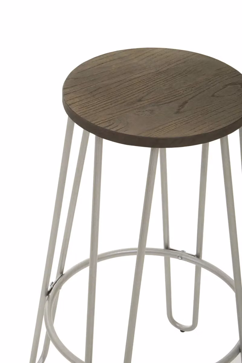 Orsina Modern Silver Metal and Wood Bar Stool – 2