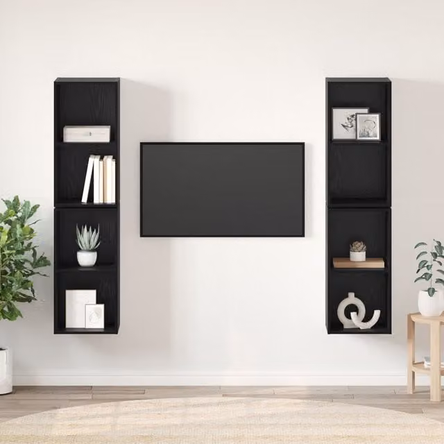 Berkfield Home 4-Piece Wall TV Cabinet in Black Oak, W/D/H: 37 x 37 x 72 cm