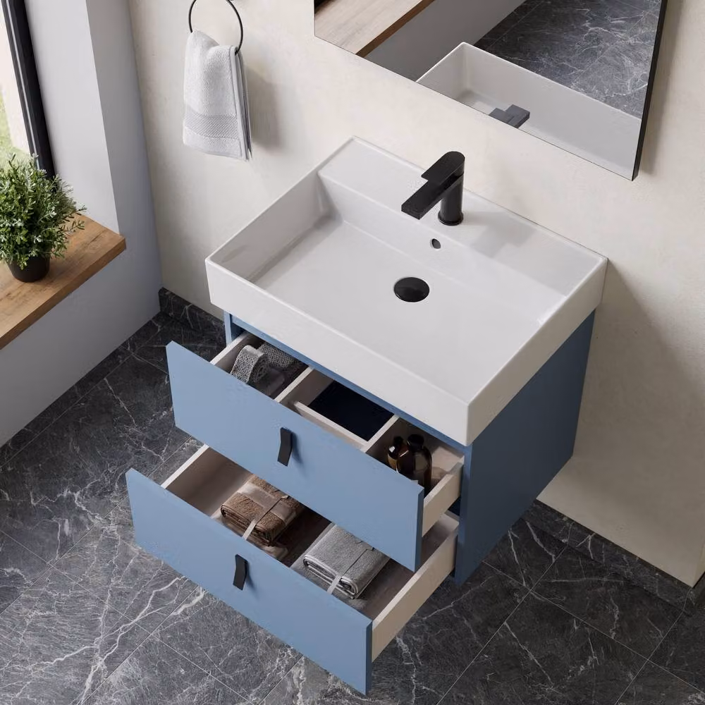 Banyetti Invicta 600mm Wall Hung Vanity with Veneto 1 Tap Hole Basin, Powder Blue – 2