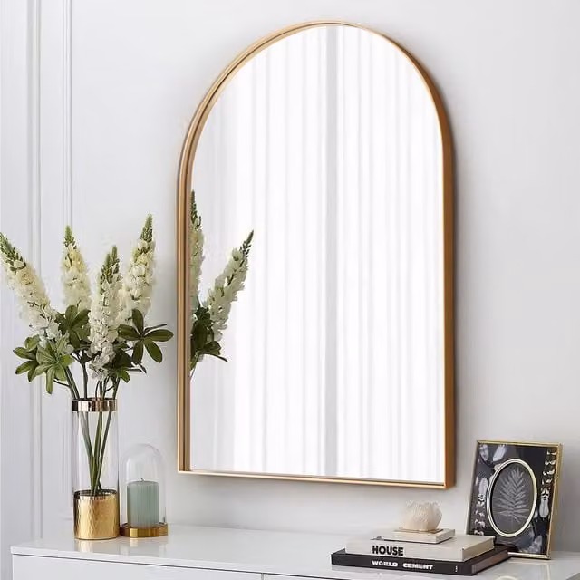 Livingandhome Arch Shaped Metal Frame Explosion-Proof Wall Mirror in Gold