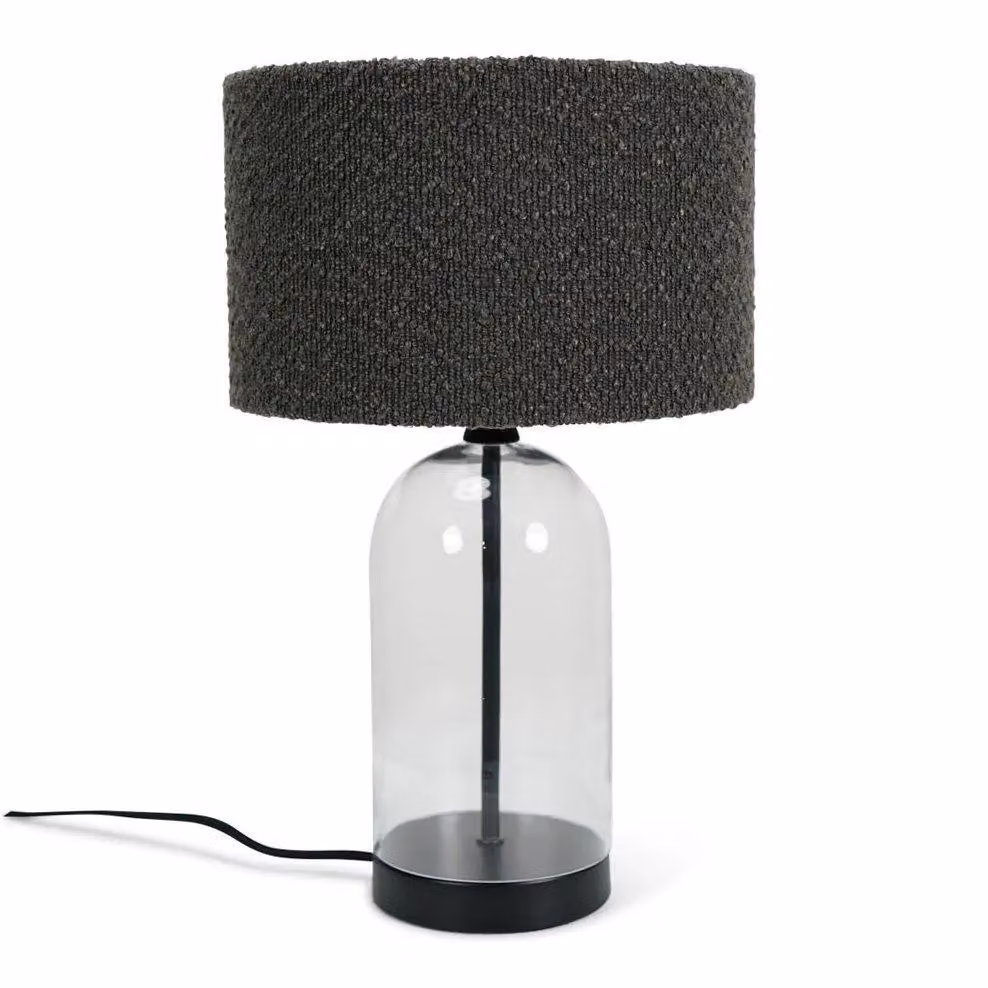 ValueLights Jessy Modern Glass and Black Metal Table Lamp with Grey Fabric Cylinder Shade – 2