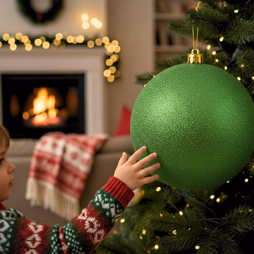 Shatchi Green Round Glitter Christmas Bauble, Diameter: 25 cm – 5