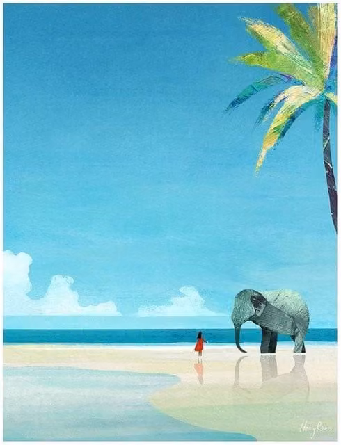 Henry Rivers Elephant Beach Paper Poster in Bright Blue