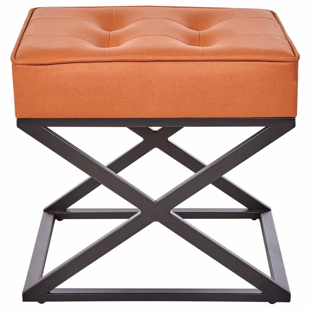 Wyld and Coco Orange Faux Leather Footstool with Metal Legs, W: 47 cm, D: 40 cm, H: 43 cm – 3