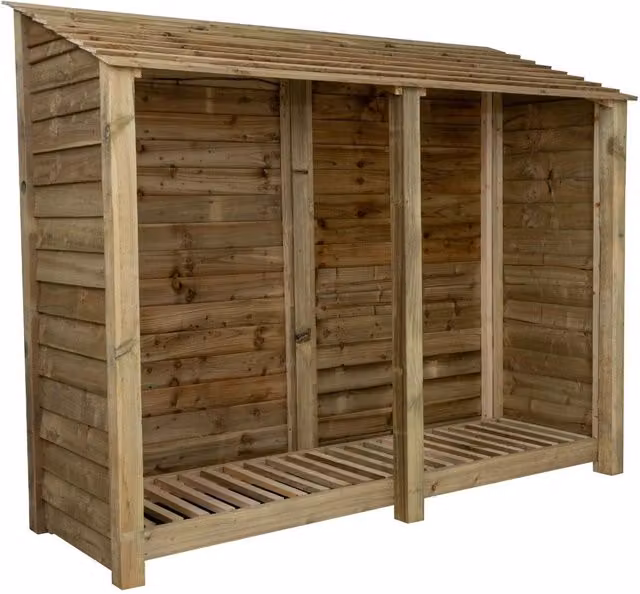 Arbor Garden Solutions Double Bay Rustic Wooden Log Store in Green and Brown, W/D/H: 227 x 88 x 180 cm