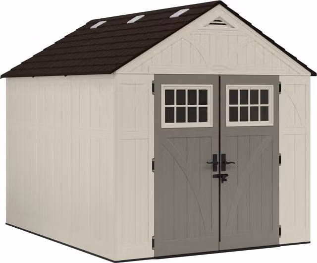 Suncast Tremont White Double Door Gable Shed with Floor, Shelving and Window