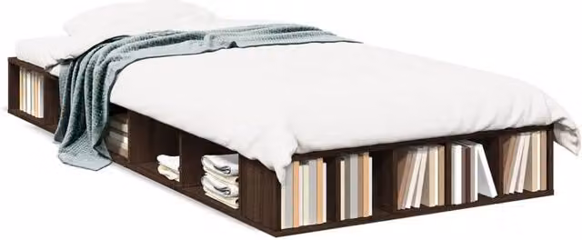 Berkfield Home Small Single Bed Frame in Brown Oak with Side Compartments, W/D/H: 75 x 190 x 20 cm
