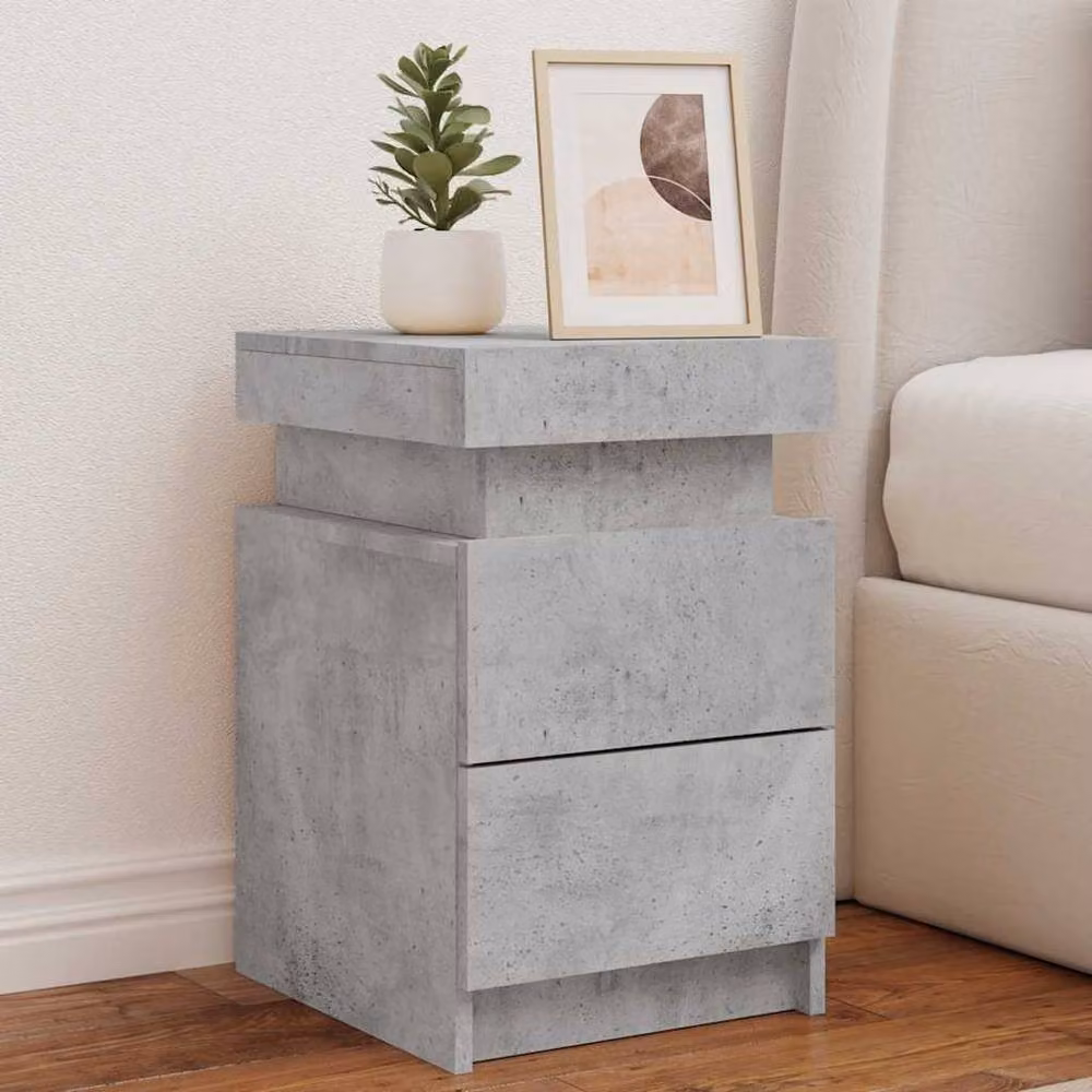 Berkfield Home Bedside Cabinet with Integrated LED Lights in Concrete Grey, W/D/H: 35 x 39 x 55 cm – 2