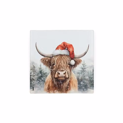 Purely Home Christmas Highland Cow Glass Hot Pot Stand, Non-Slip Square Trivet, W/D: 20 x 20 cm, Multicolour and White – 2
