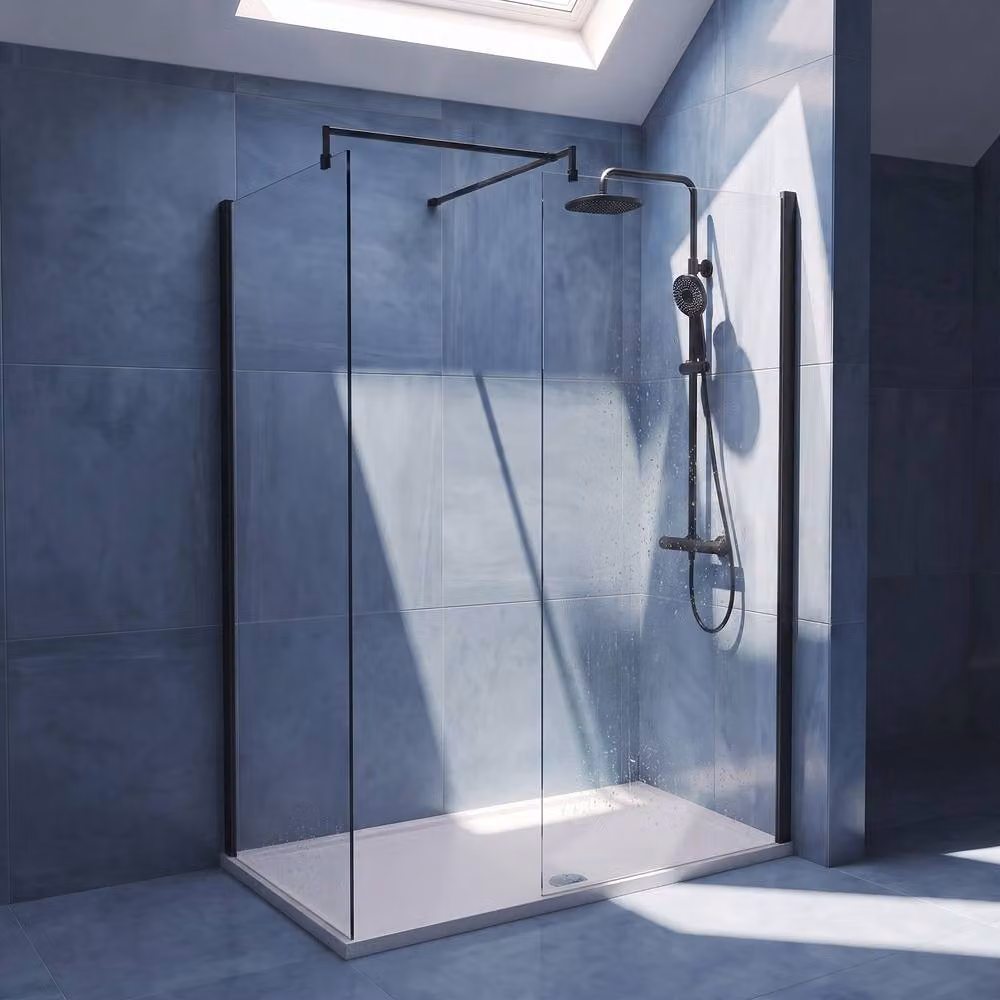Balterley Walk-In Wetroom Bundle in Matt Black with Transparent Glass and Rectangular Tray, W: 1400 mm, D: 700 mm – 2