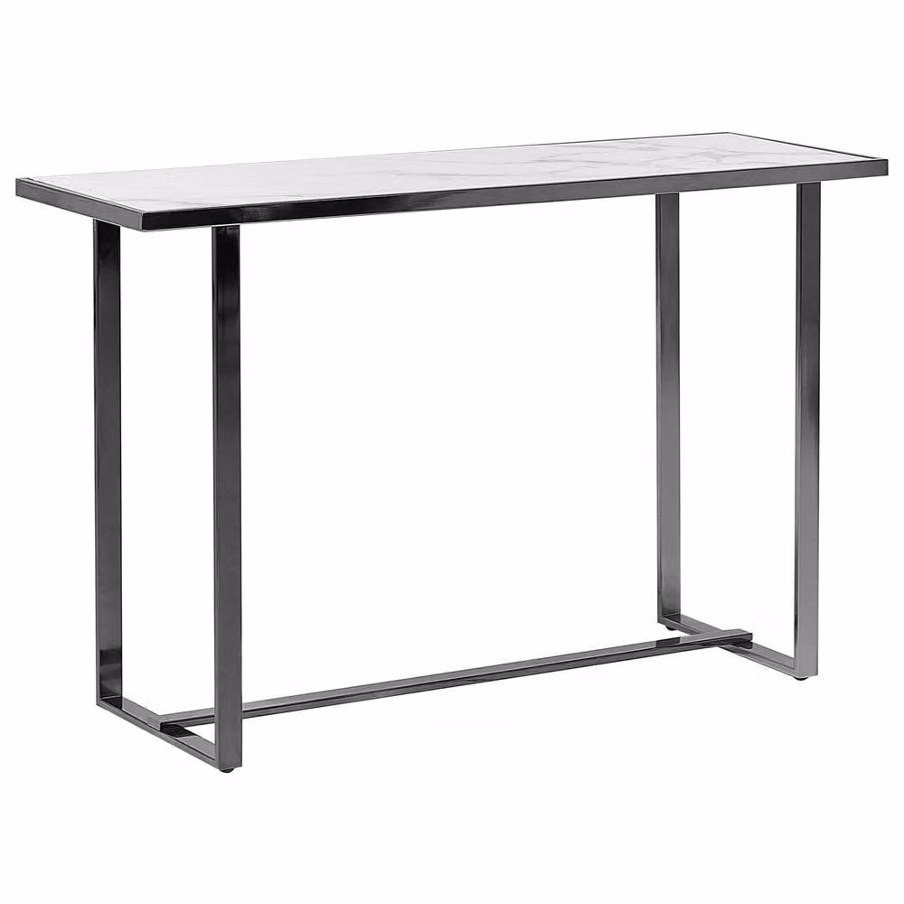 Wyld and Coco Modern Console Table in White and Silver with Marble Finish Tempered Glass, W/D/H: 120 x 40 x 77 cm – 2
