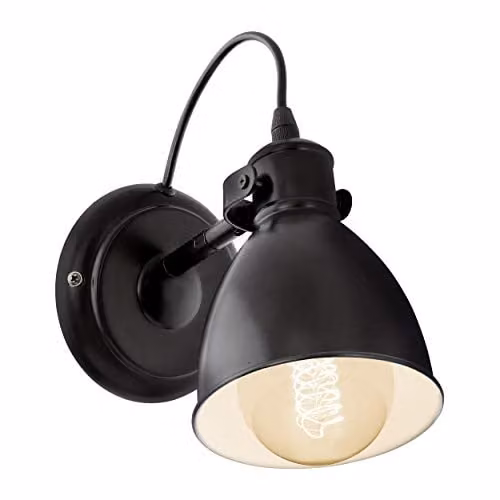 Loops Adjustable Metal Wall Sconce with Black and White Dome Shade, E27 Bulb Compatible