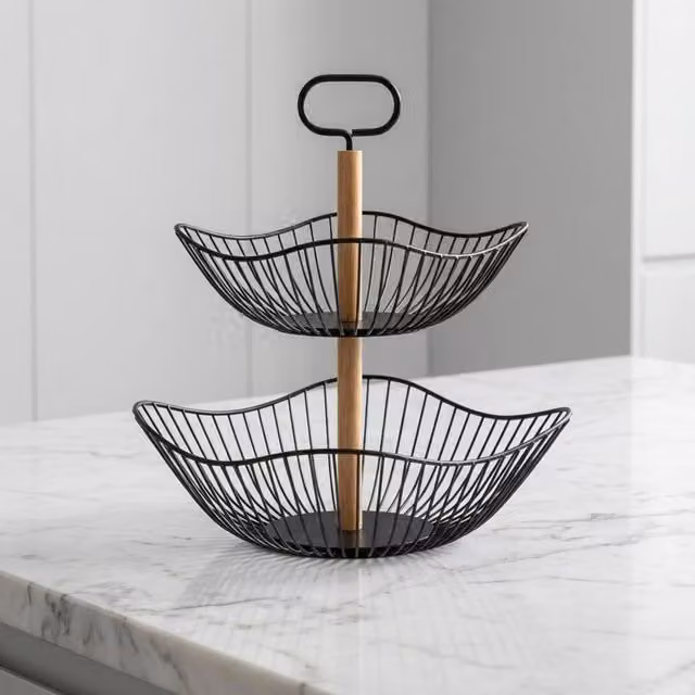 Garden Greatness Urban Black Two Tier Metal Mesh Storage Basket