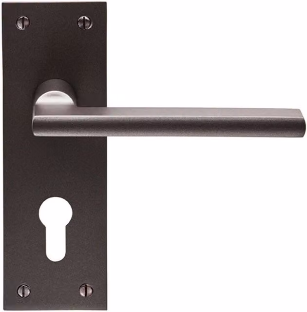 Loops Pair of Straight Bar Handles with Slim Euro Lock Backplate, Matt Bronze, W: 150 mm x H: 50 mm – 1