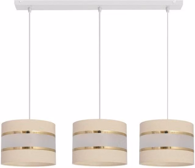 Netlighting Helen Straight Bar Pendant Ceiling Light in Beige and Gold/Brass, 65 cm