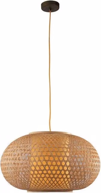 Netlighting ZEN Wire Frame Pendant Ceiling Light in Brown Bamboo and Metal, W: 60 cm, D: 60 cm, H: 35 cm