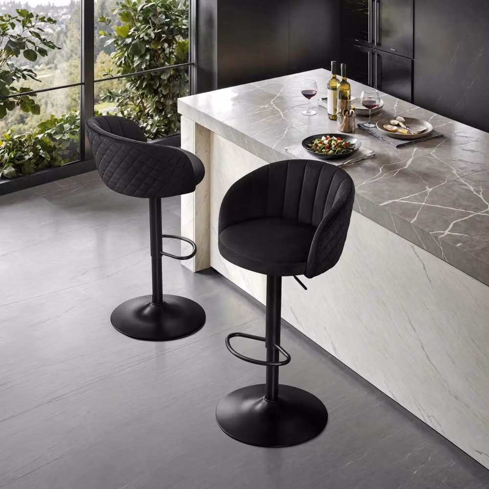 STOOLINK Set of 2 Modern Black Velvet Swivel Bar Stools with Arms and Backs – 5