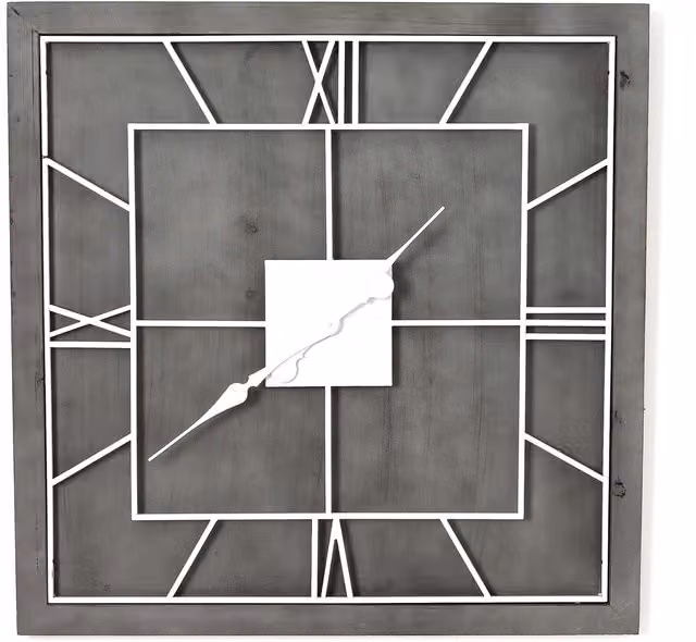 Love Lace Williston Grey Square Quartz Wall Clock in Silver and White
