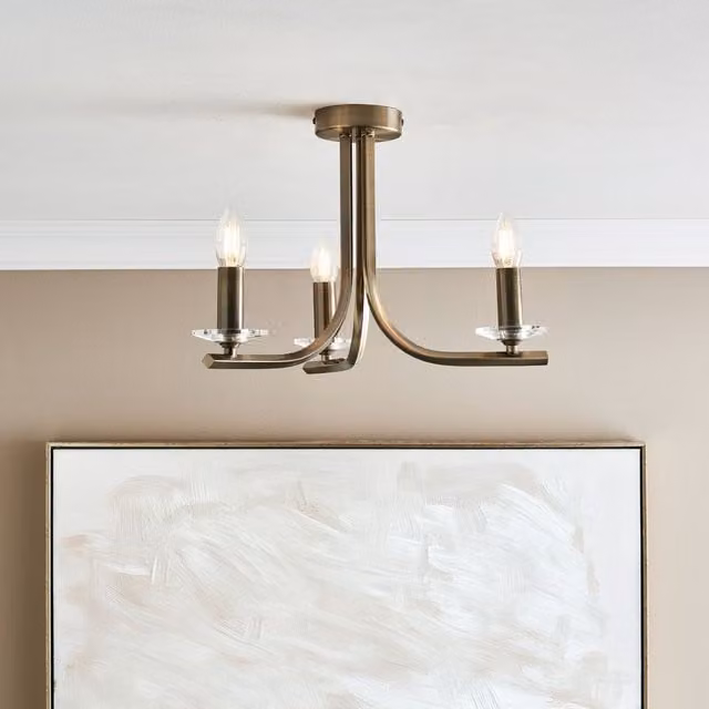 Pagazzi Morden 3 Light Semi Flush Ceiling Light in Gold and Antique Brass