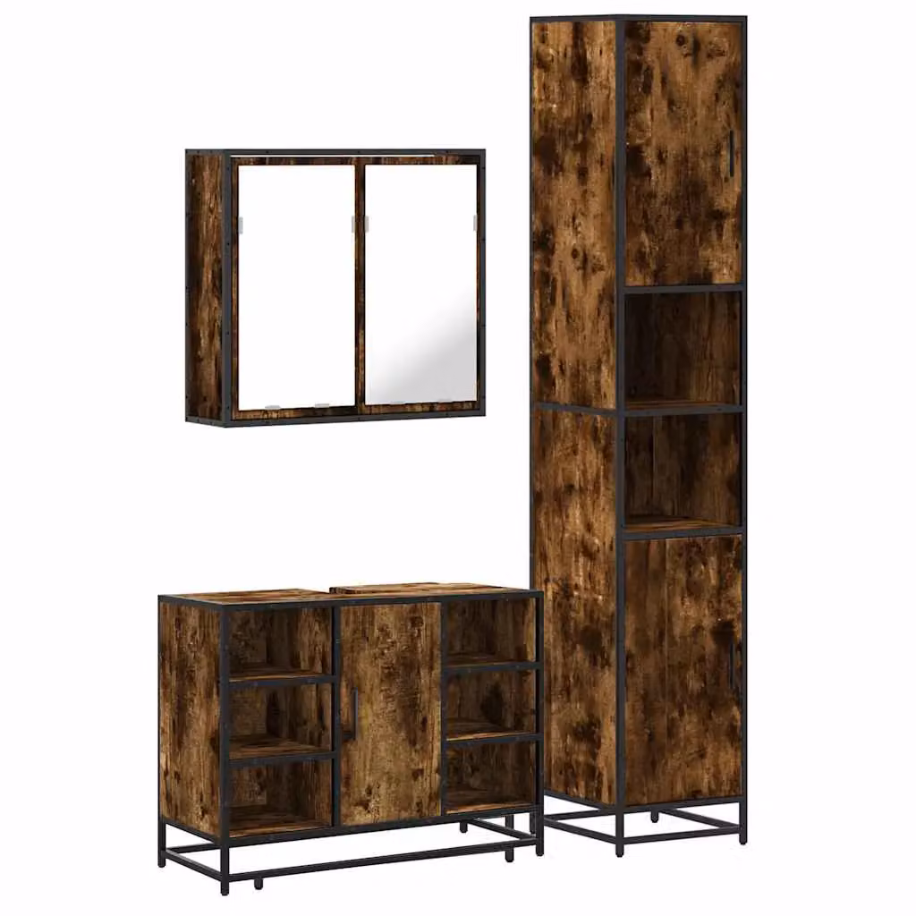 Berkfield Home 3 Piece Industrial Bathroom Furniture Set in Smoked Oak Brown – 2