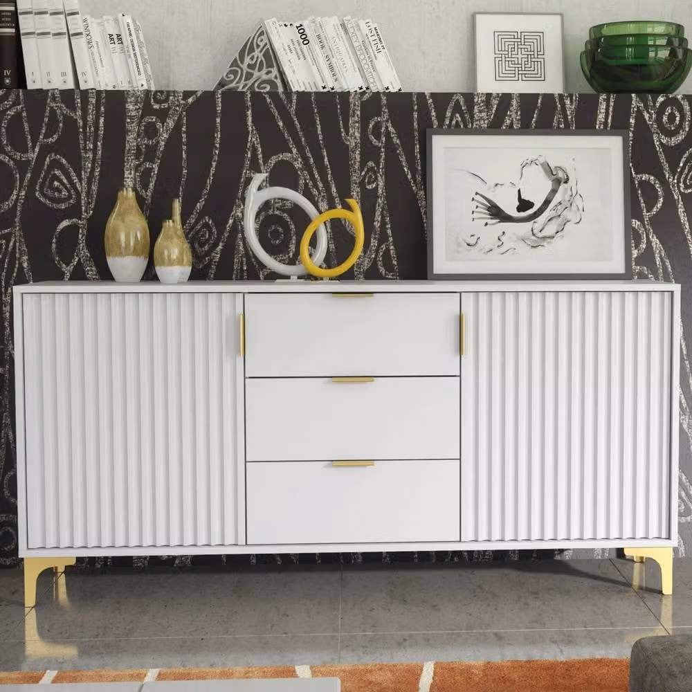 Mex Furniture LTD Tide Crest Modern Sideboard in White and Gold, W: 140 cm, H: 80 cm, D: 35 cm – 3