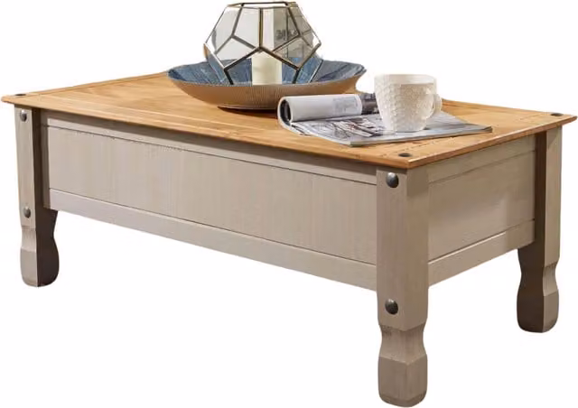 Pirlo Plush Modern Rectangular Pine Wood Coffee Table in Grey and Black, W/D/H: 107 x 54 x 46 cm