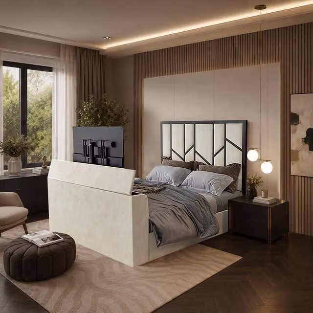 KDMD Alderley Luxe Upholstered Cream Television Bed Frame, Super King, W/D/H: 200 x 152 x 198 cm
