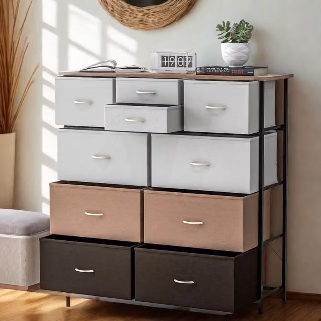 FURNOS Industrial 10 Drawer Chest Storage Unit in Brown, W/D/H: 100 x 30 x 100 cm – 1
