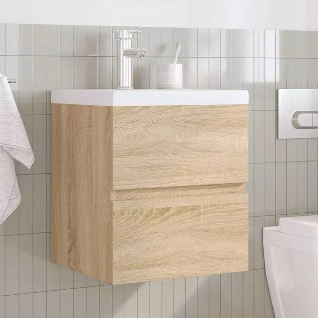 Berkfield Home 2 Piece Modern Bathroom Vanity Unit Set in Sonoma Oak and White